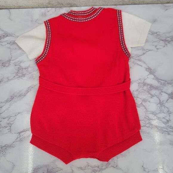 Neiman Marcus Vintage Red Knit Bubble Romper with Embroidered Matching Top Set - Picture 9 of 14